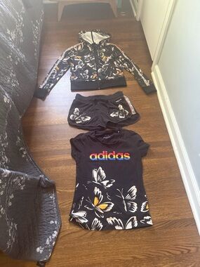 Adidas Farm Rio Rainbow Logo Tee,  shorts, hoody. Butterfly & rainbow print
